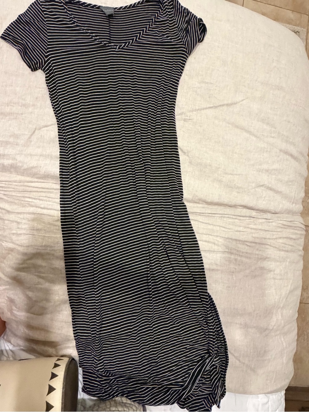 Olivia Rae Black & White Striped Short Sleeve Maxi Dress